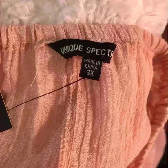 Unique Spectrum Women’s 3X Blouse Peach Gauze Lace Trim Double Bell Sleeves NWT - Picture 6 of 8